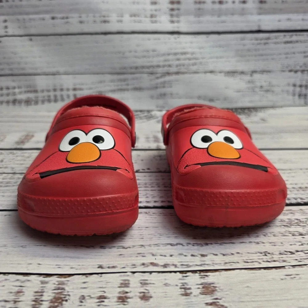 Crocs Juniors Size 1 Red Elmo Face Slip‎ On Plush Lined Clog Shoes Sesame Street